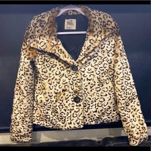Black Poppy leopard print faux fur pea coat